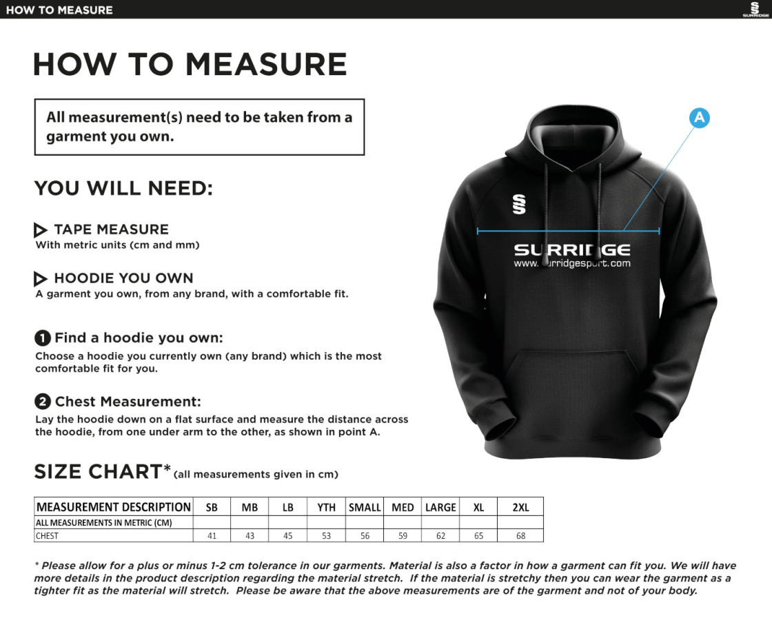 Totteridge Millhillians CC - Blade Hoody - Size Guide