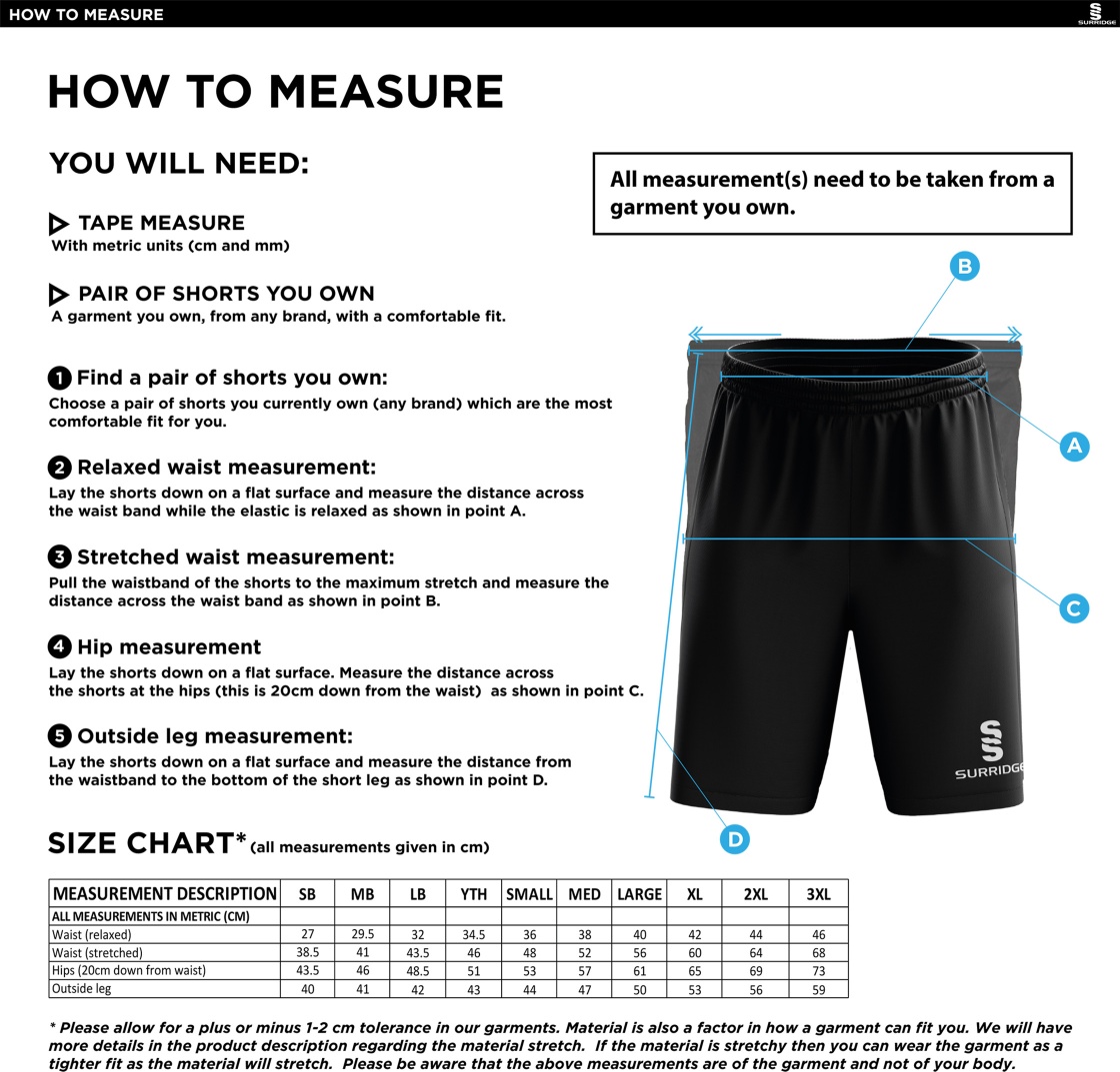 Totteridge Millhillians CC - Ripstop Training Shorts - Size Guide