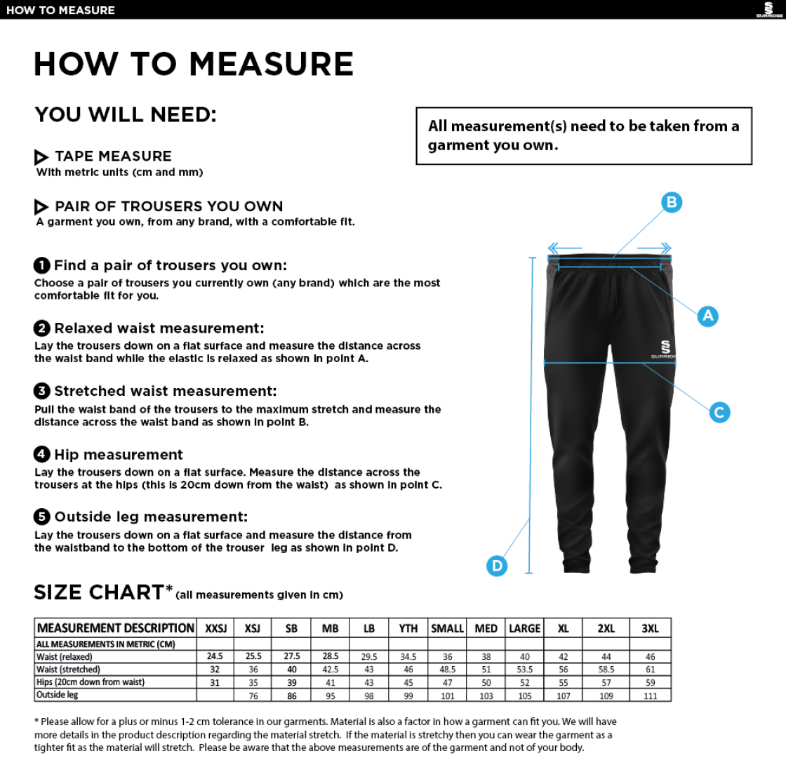 Totteridge Millhillians CC - Tek Skinny Pants - Size Guide