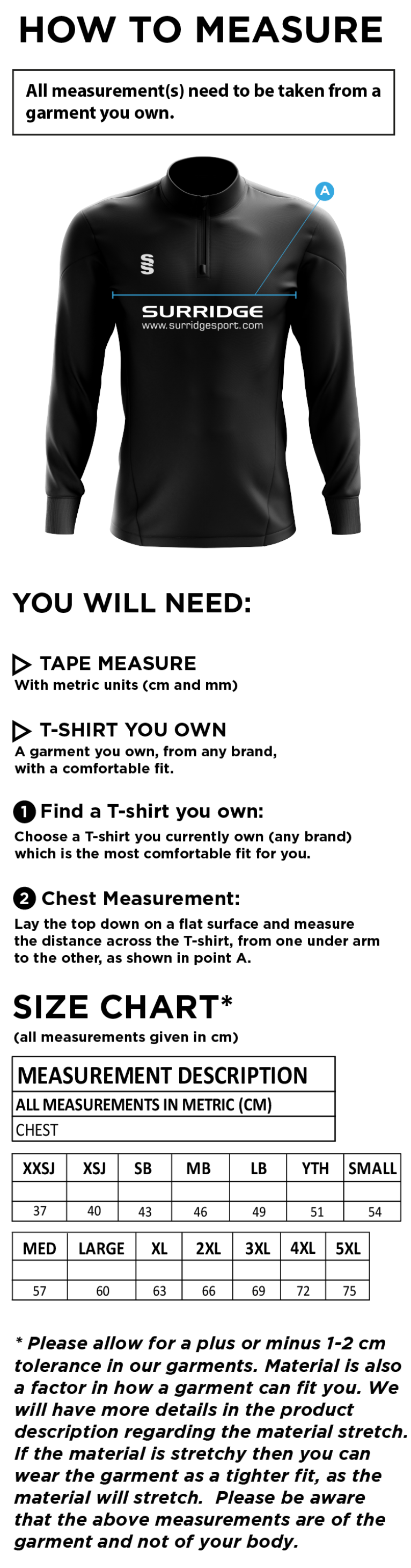 Totteridge Millhillians CC - Blade Performance Top - Size Guide