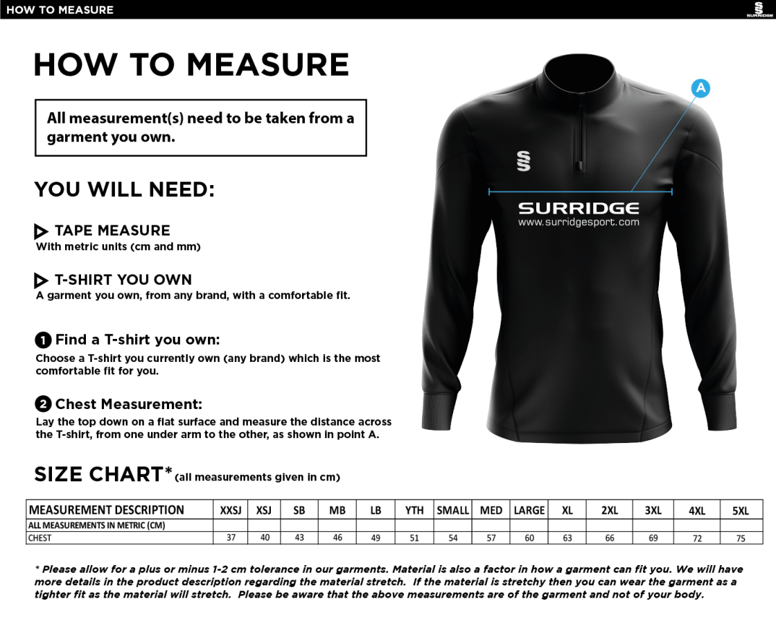 Totteridge Millhillians CC - Blade Performance Top - Size Guide